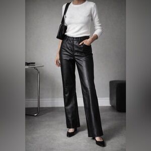 Express Black Leather Pants Straight Leg Minimal Luxe High Rise Size 4